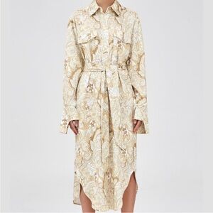 NWT CMEO Collective Ivory Paisley Midi Shirt Dress